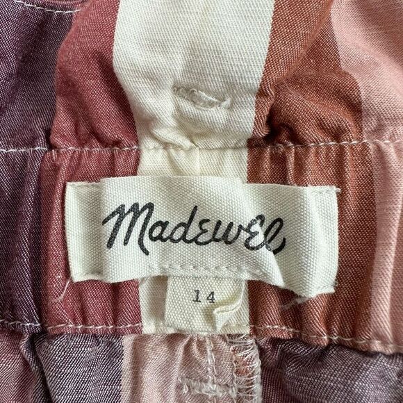 Madewell Womens 14 High Waist Paperbag Shorts Rainbow Stripe Belted Cotton Linen - Picture 6 of 11